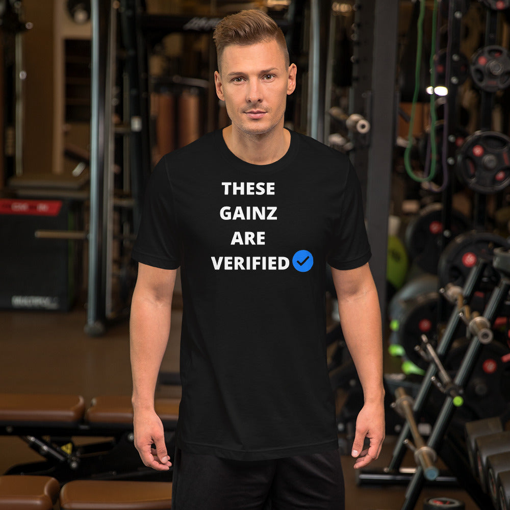Verified gainz Short-Sleeve Unisex T-Shirt (white letters)