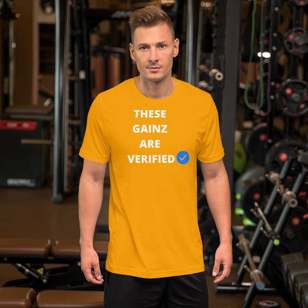 Verified gainz Short-Sleeve Unisex T-Shirt (white letters)