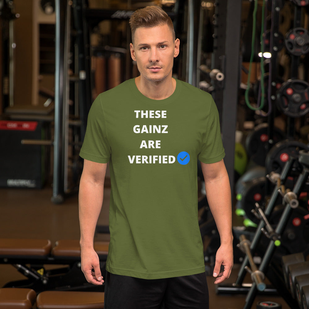 Verified gainz Short-Sleeve Unisex T-Shirt (white letters)
