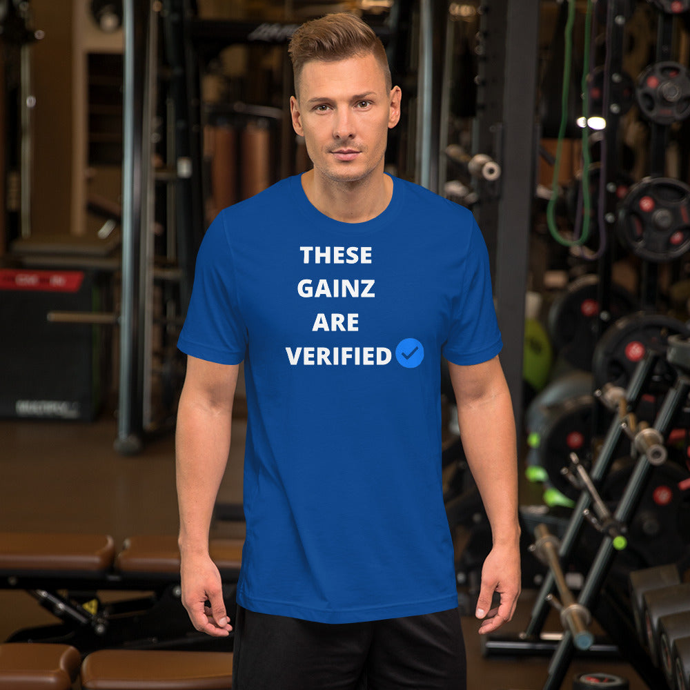 Verified gainz Short-Sleeve Unisex T-Shirt (white letters)